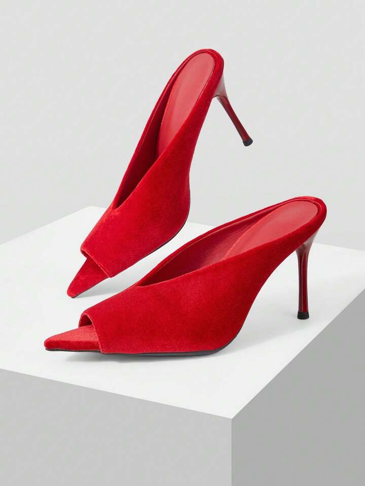 CM-SHS180250 Women Trendy Seoul Style Pointed Thin Heel High Open Toe Stiletto Sandals - Red