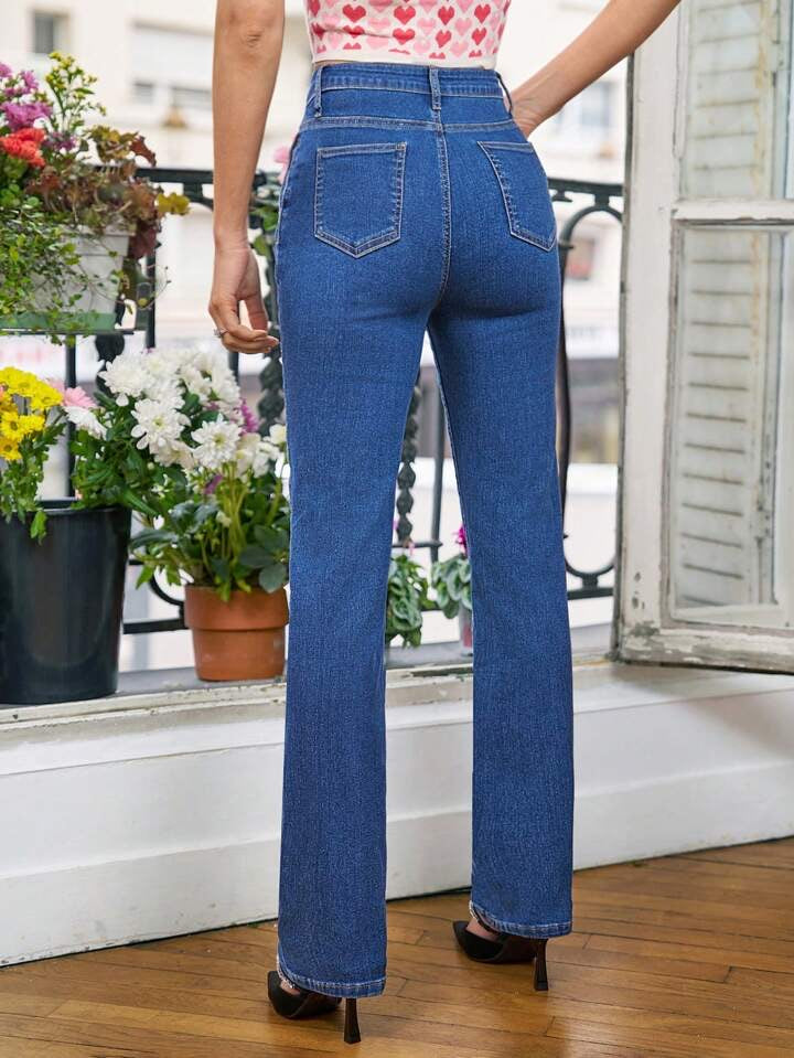 CM-BS147178 Women Casual Seoul Style High Waist Double Zipper Design Jeans - Blue