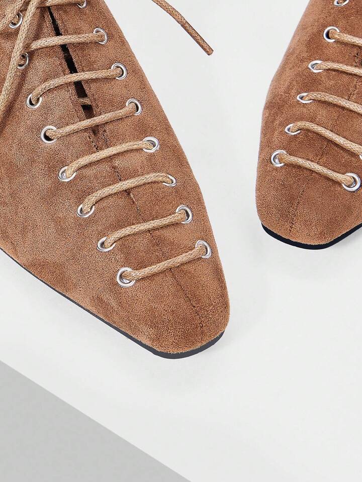 CM-SHS152242 Women Trendy Seoul Style Pointed Toe Criss-Cross Strap Low Heel Flats - Khaki