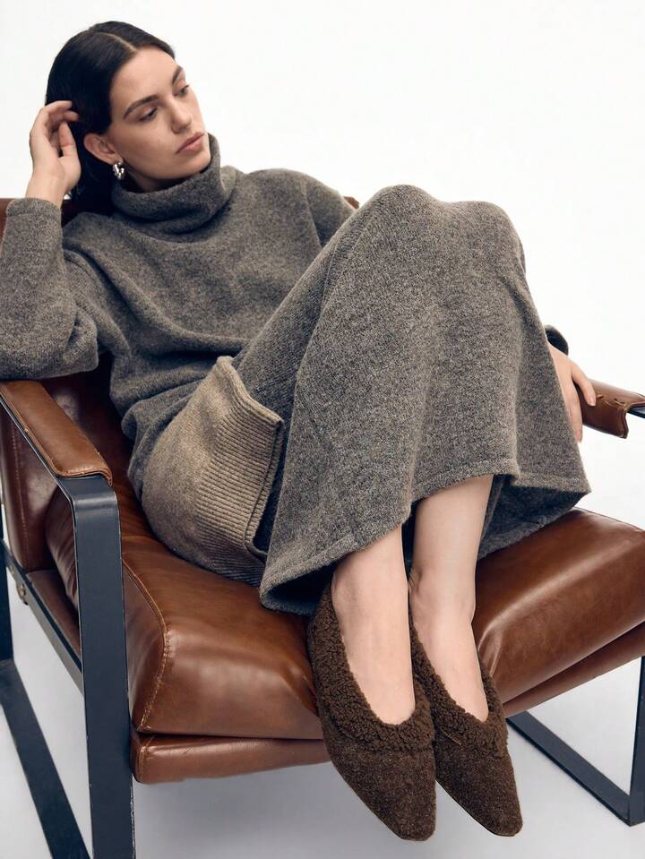 CM-SHS785746 Women Trendy Seoul Style Plush Pointed Toe Flats - Coffee Brown