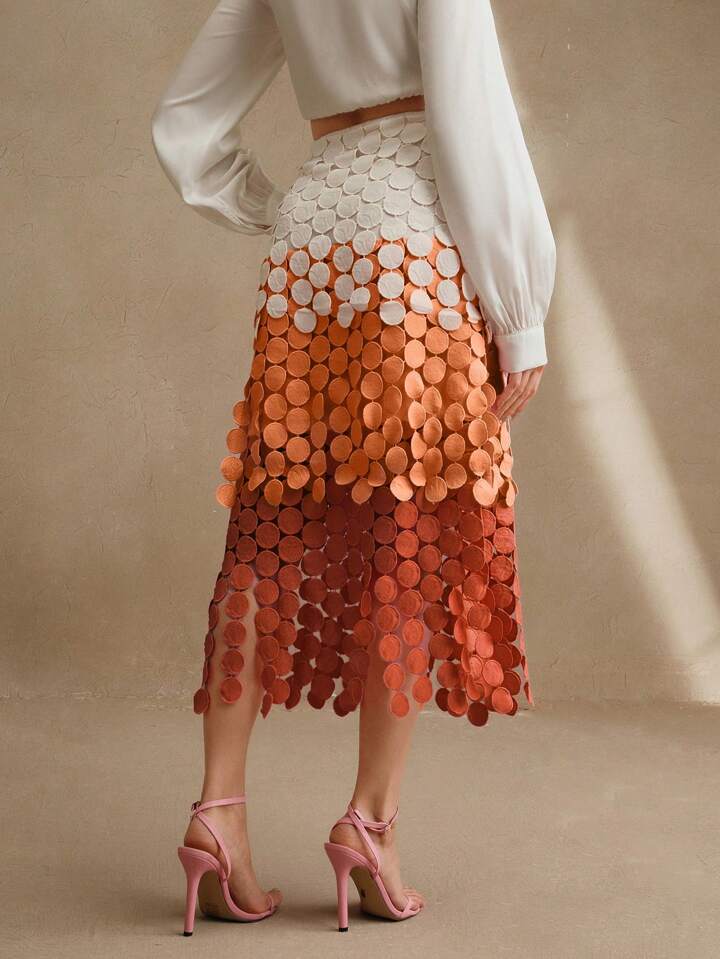 CM-BS433333 Women Trendy Bohemian Style Hollow Out Embroidery Tassel High Waist Flowy Skirt - Orange