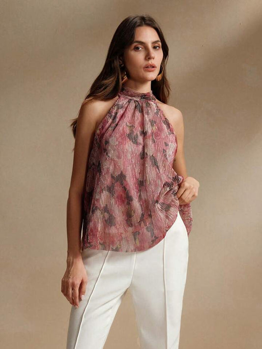 CM-TS449634 Women Casual Seoul Style Scoop Neck Tie Front Sleeveless Loose Camisole Top