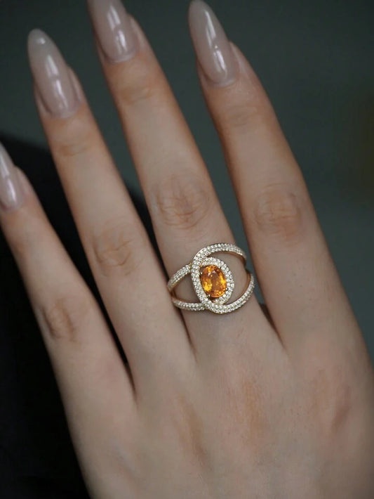 CM-AR847747 925 Sterling Silver Geometric Detail 18K Gold Color Ring