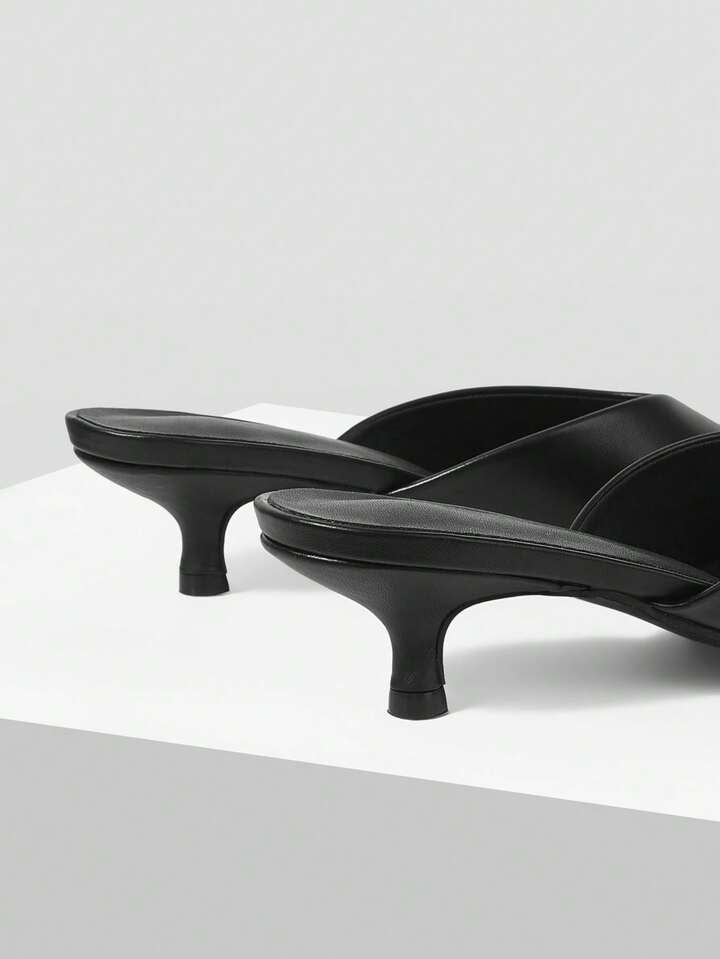 CM-SHS387751 Women Trendy Seoul Style Minimalist Open Toe Low Heel Pumps - Black
