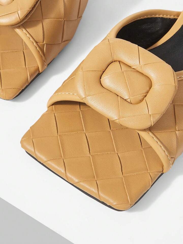 CM-SHS773826 Women Trendy Seoul Style Square Toe Low Heel Sandals - Khaki