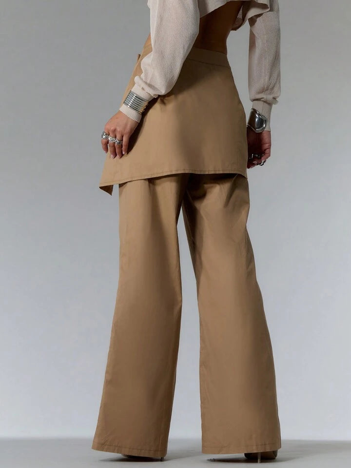 CM-BS685896 Women Elegant Seoul Style Skirt Layered Woven Trousers - Apricot