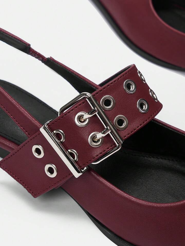CM-SHS862685 Women Trendy Seoul Style PU Leather Pointed Toe Flat Shoes With Back Strap - Burgundy