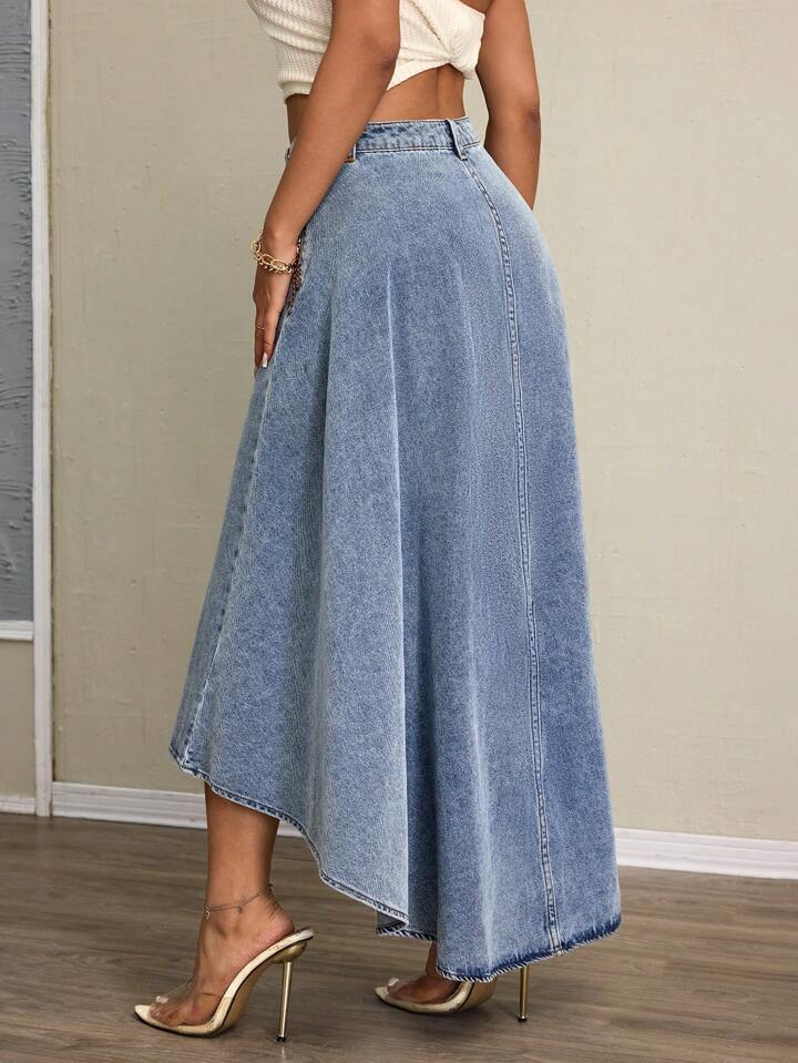 CM-BS702798 Women Casual Seoul Style Asymmetrical Skinny Denim Skirt - Blue