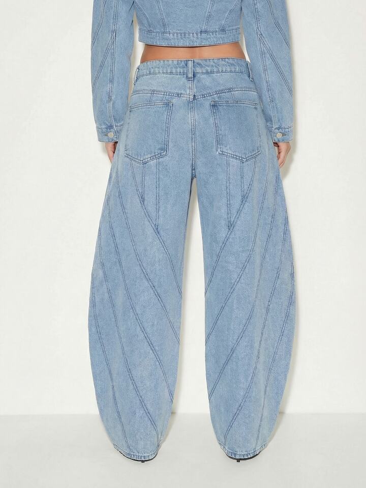 CM-BS077957 Women Casual Seoul Style Low Waist Extra Long Baggy Wide Leg Jeans - Blue