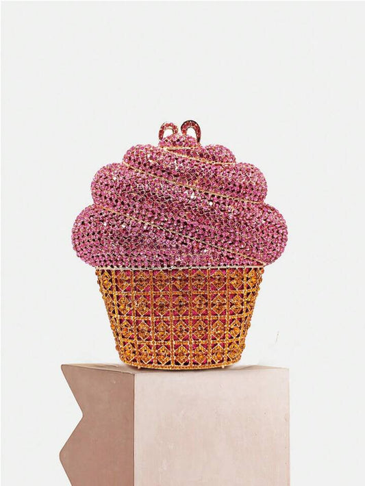 CM-BGS856614 Women Elegant Seoul Style Ice Cream Shaped Blingbling Rhinestone Novelty Clutch Purse