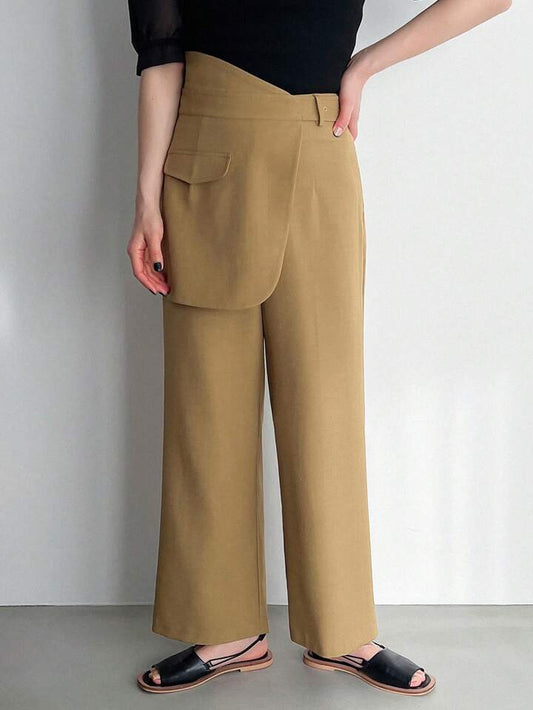 CM-BS807615 Women Casual Seoul Style Wrap Asymmetrical Waist Trousers - Camel