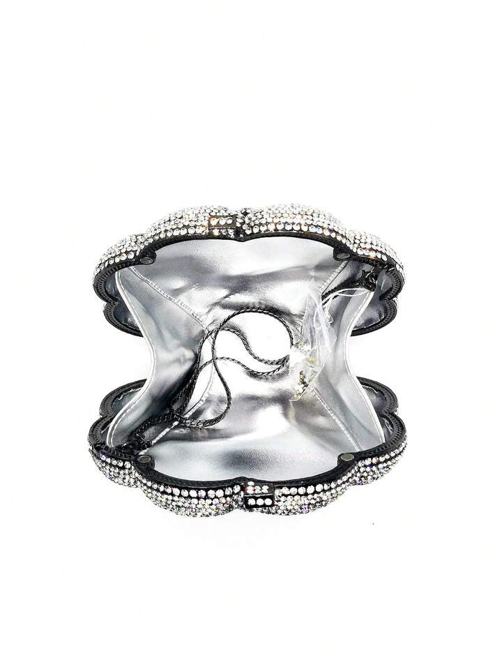 CM-BGS087877 Women Elegant Seoul Style Floral Design Rhinestone Crystal Handmade Clutch Bag - Black