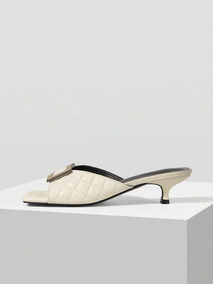 CM-SHS033602 Women Trendy Seoul Style Colorblock Square Toe High Heel Sandals - Beige