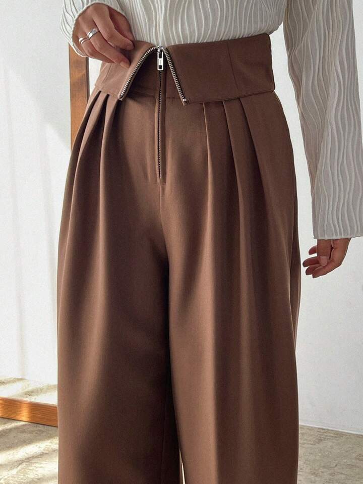 CM-BS214150 Women Casual Seoul Style Loose Wide Leg Pants With Pockets - Brown