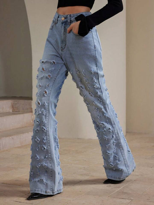 CM-BS416899 Women Casual Seoul Style High Waist Skinny Flared Leg Jeans - Blue