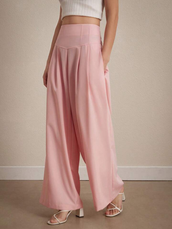 CM-BS092611 Women Casual Seoul Style Loose-Fitting High-Waisted Wide Leg Pants - Baby Pink