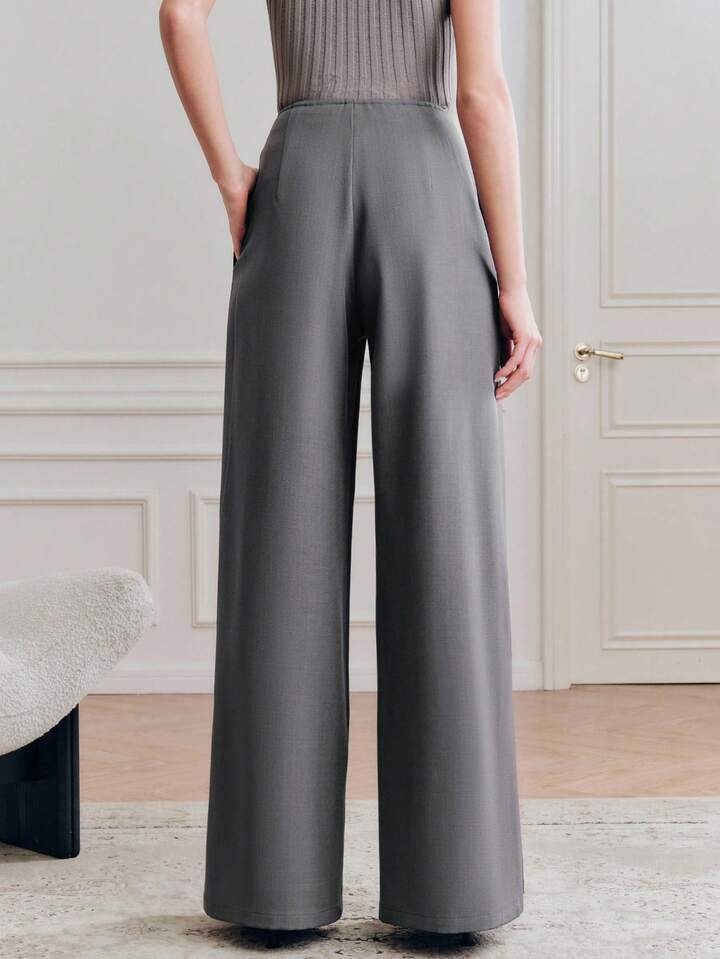CM-BS133837 Women Elegant Seoul Style High Waist Loose Draping Wide Leg Pants - Gray