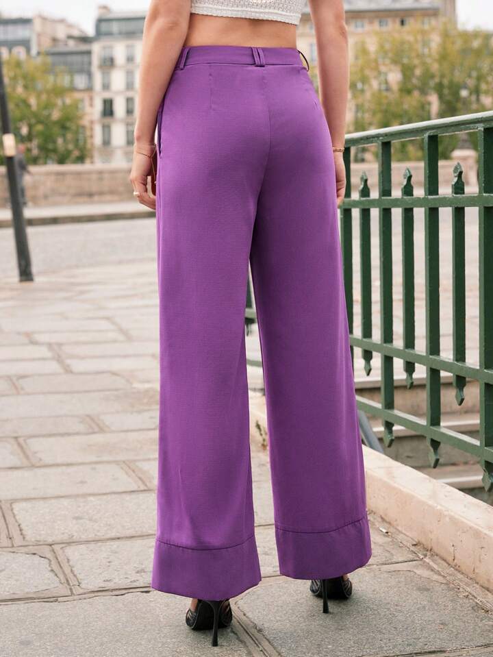 CM-BS357441 Women Casual Seoul Style High Waist Solid Wide Leg Pants - Purple