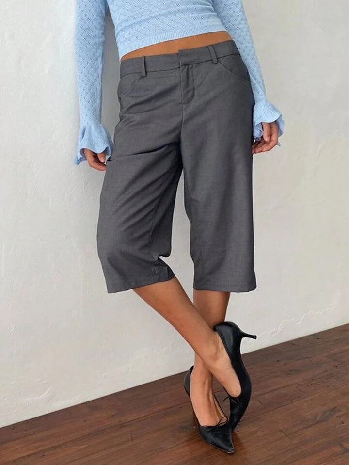 CM-BS839313 Women Casual Seoul Style High Waist Cropped Straight Leg Pants - Gray