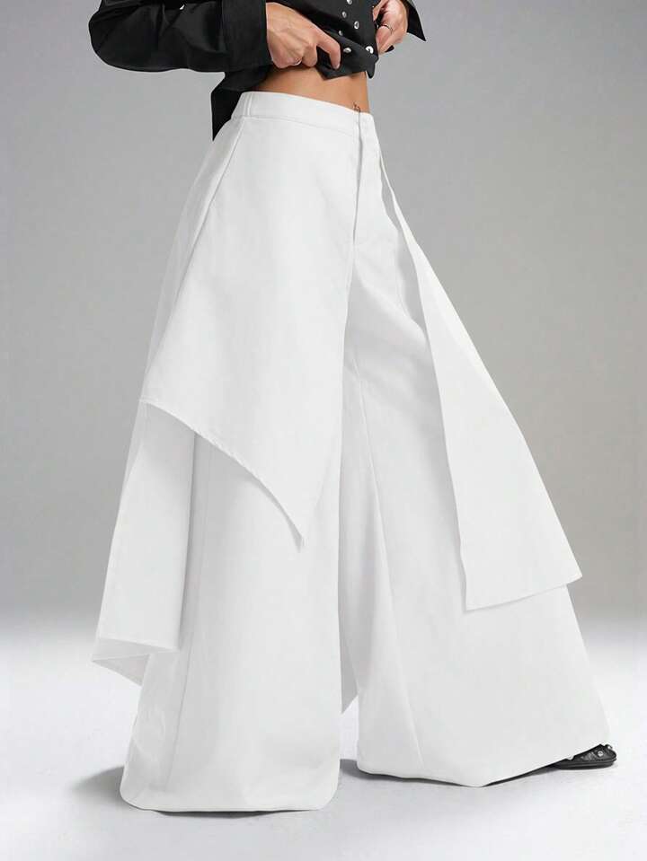 CM-BS113288 Women Casual Seoul Style Mid Waist Solid Color Loose Fit Wide Leg Pants - White