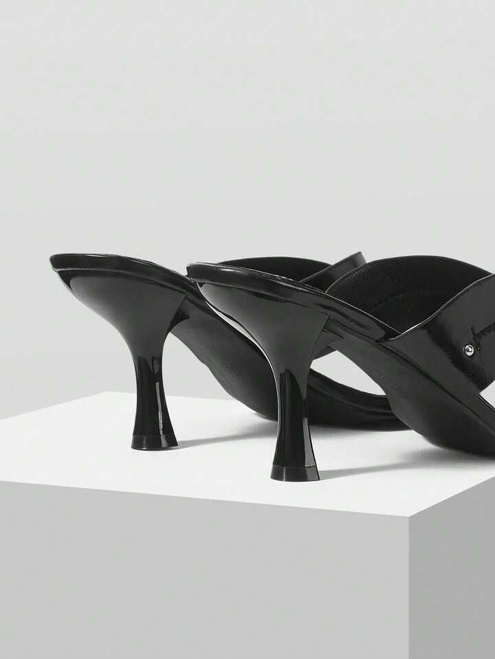 CM-SHS000408 Women Trendy Seoul Style Minimalist Square Head High Heel Sandals - Black