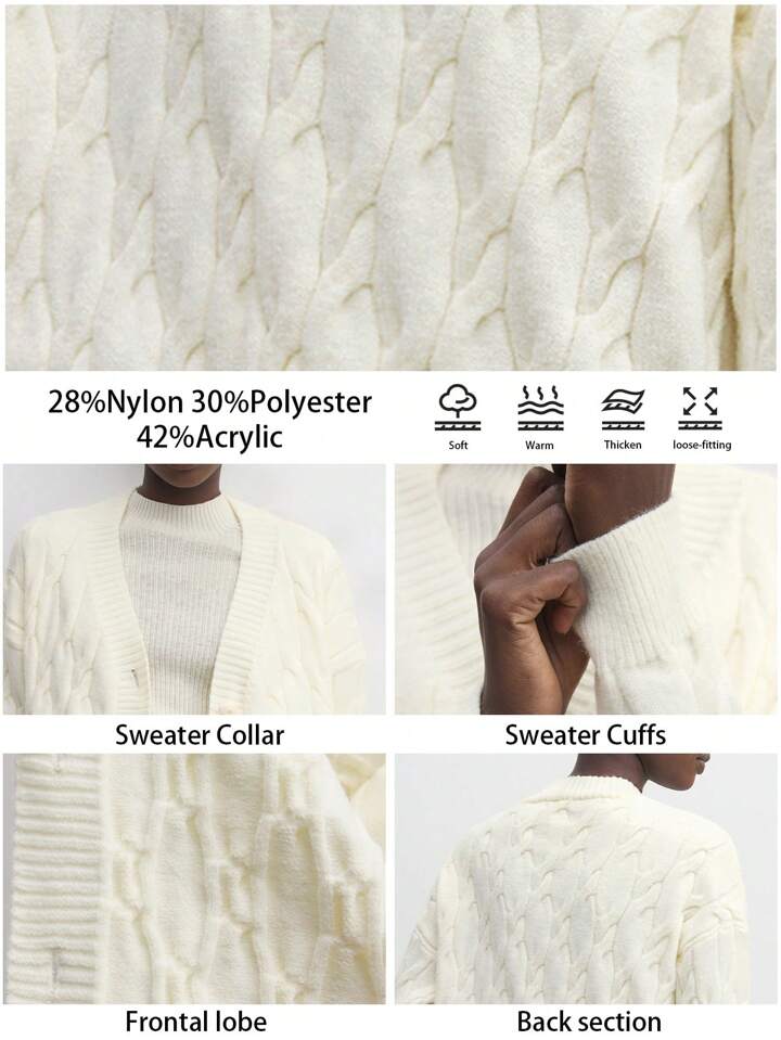 CM-CS755520 Women Casual Seoul Style V-Neck Drop Shoulder Long Sleeve Thermal Lined Cardigan Sweater