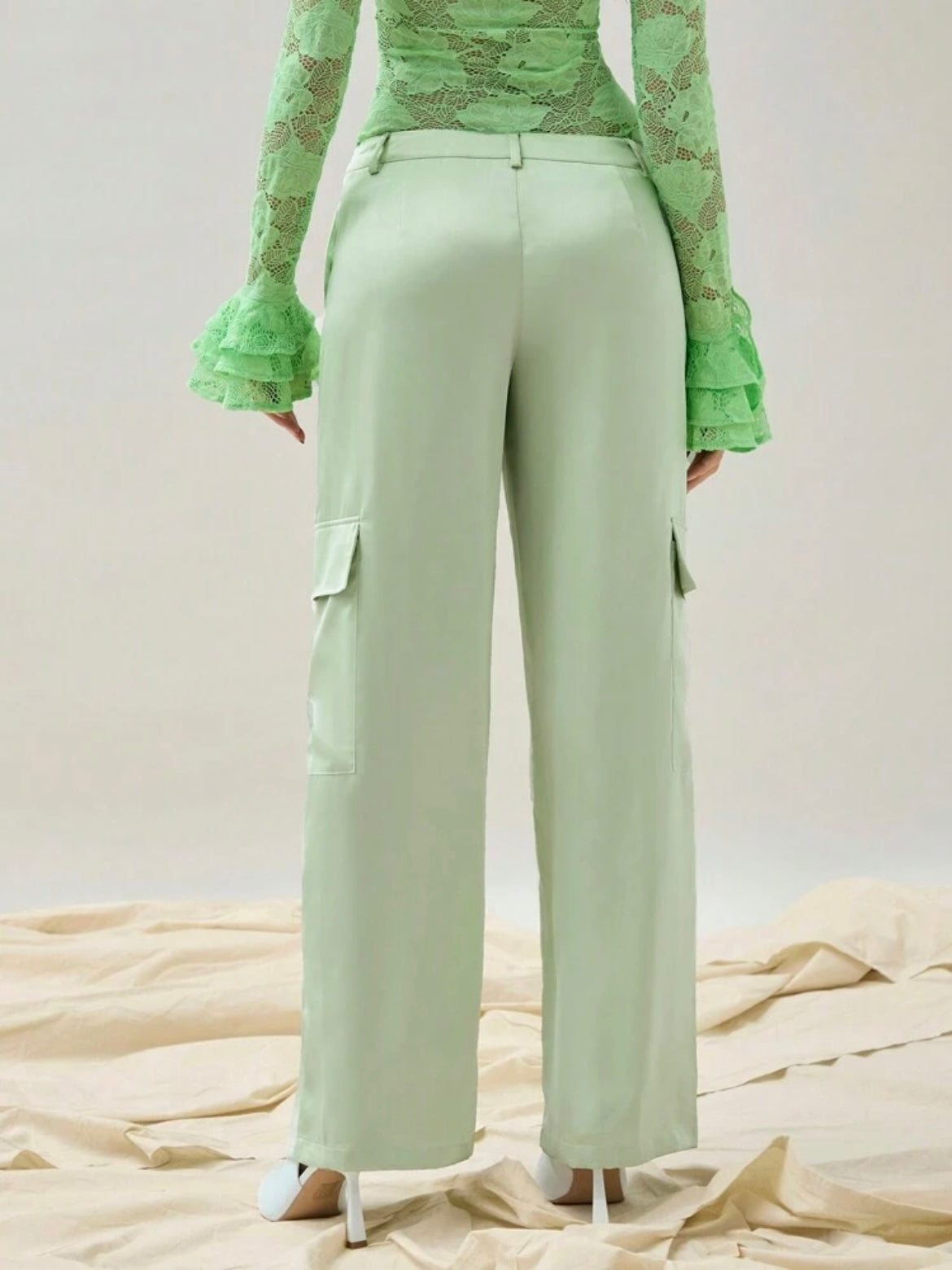 CM-BS742419 Women Casual Seoul Style Solid Color Belted Pocketed Wide Leg Trousers - Mint Green