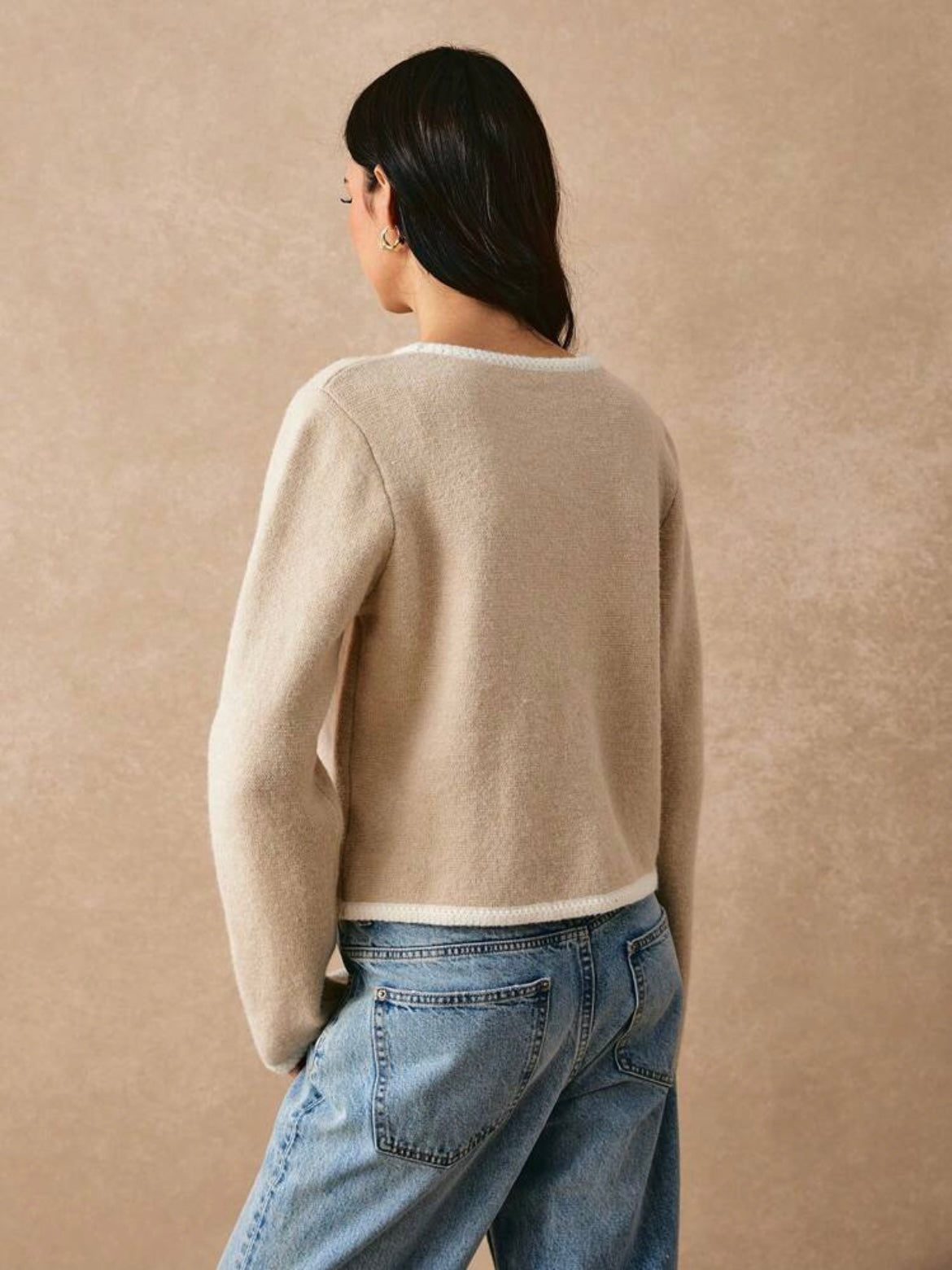 CM-CS295206 Women Casual Seoul Style Colorblock Round Neck Long Sleeve Trim Short Jacket