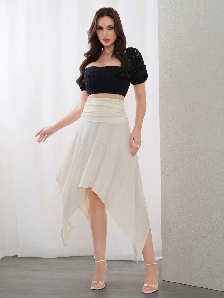 CM-BS622791 Women Elegant Seoul Style Solid Color High Waist Pleated Asymmetrical Hem Skirt