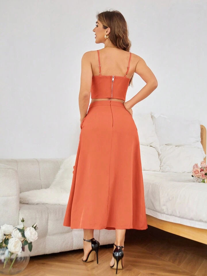 CM-BS554565 Women Elegant Seoul Style 3D Floral Decorated A-Line Skirt - Orange