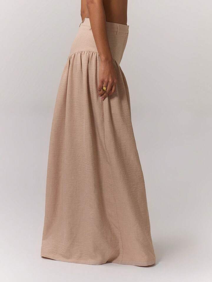 CM-BS602311 Women Trendy Bohemian Style Solid Color Wide-Legged Maxi Skort - Apricot