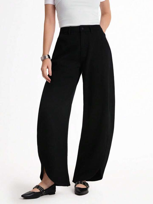 CM-BS928258 Women Casual Seoul Style High Waist Extra Long Loose Fit Wide Leg Jeans - Black