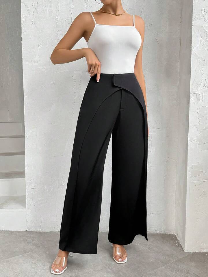 CM-BS172200 Women Casual Seoul Style Solid Color High Waist Long Pants - Black