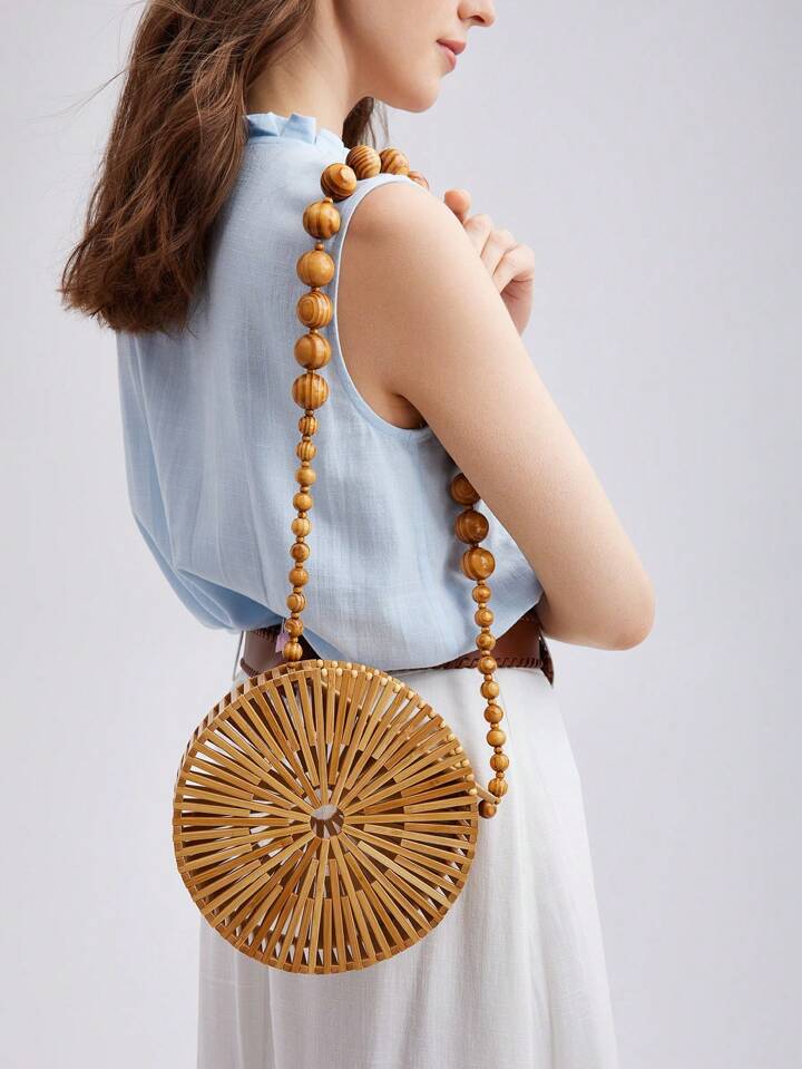 CM-BGS990863 Women Trendy Seoul Style Round Single Shoulder Crossbody Bamboo Bag