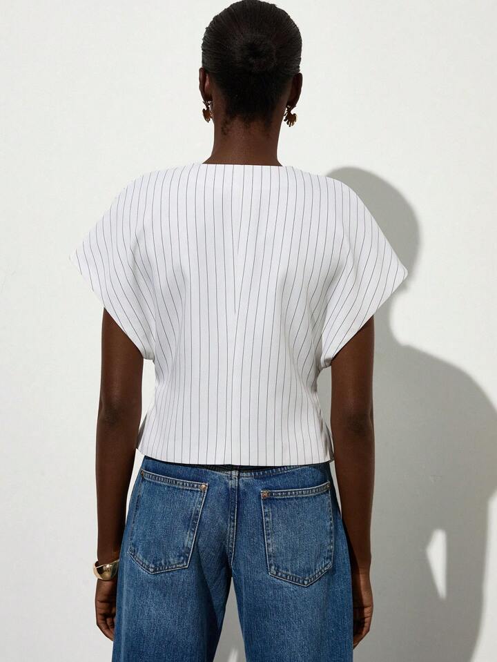 CM-TS249010 Women Casual Seoul Style V-Neck Open Front Asymmetrical Hemline Sleeveless Blouse