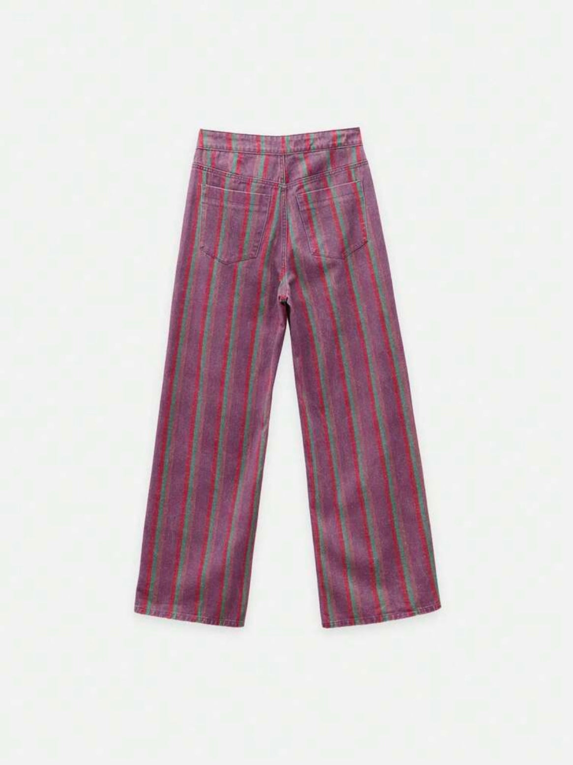 CM-BS163620 Women Elegant Seoul Style High Waist Patch Pockets Striped Extra Long Wide-Leg Trousers