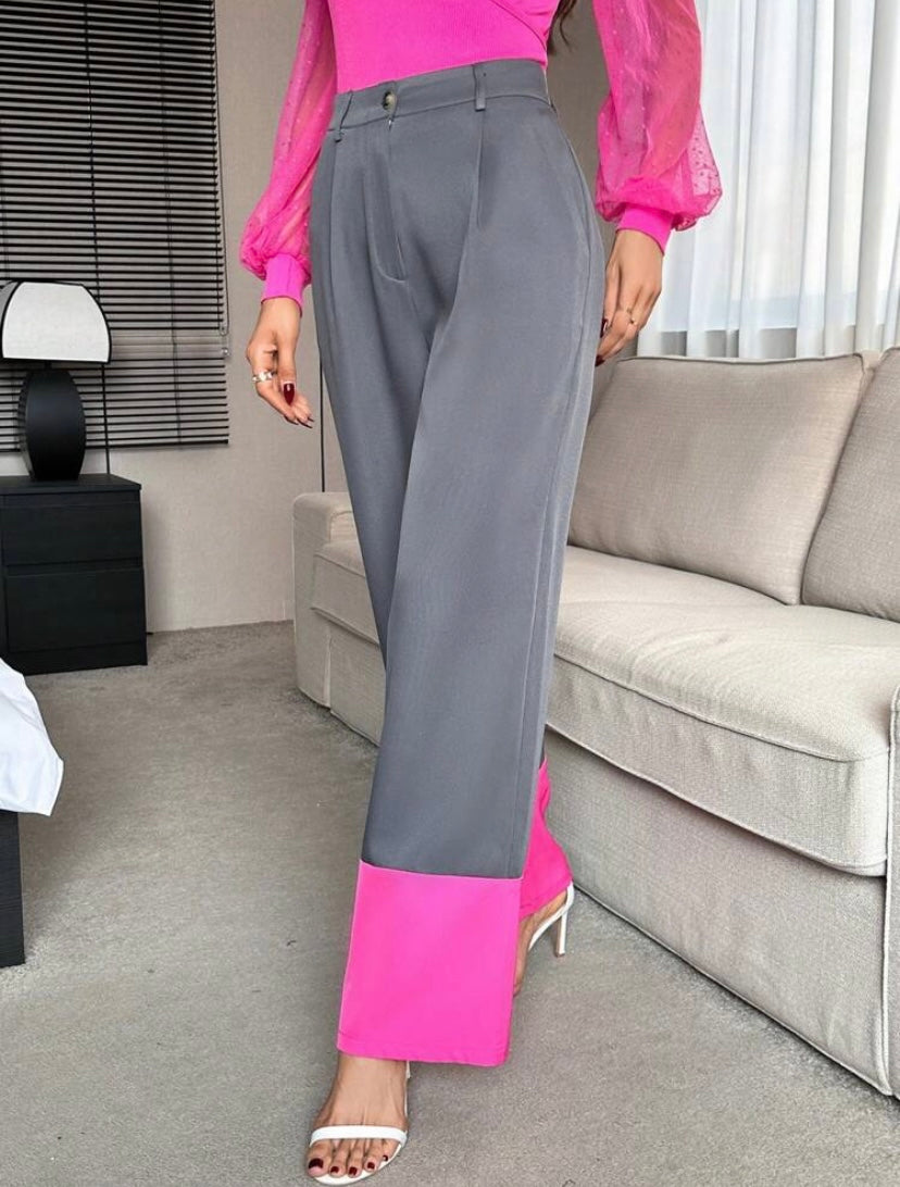 CM-BS600618 Women Elegant Seoul Style Colorblock Slant Pocket Suit Pants