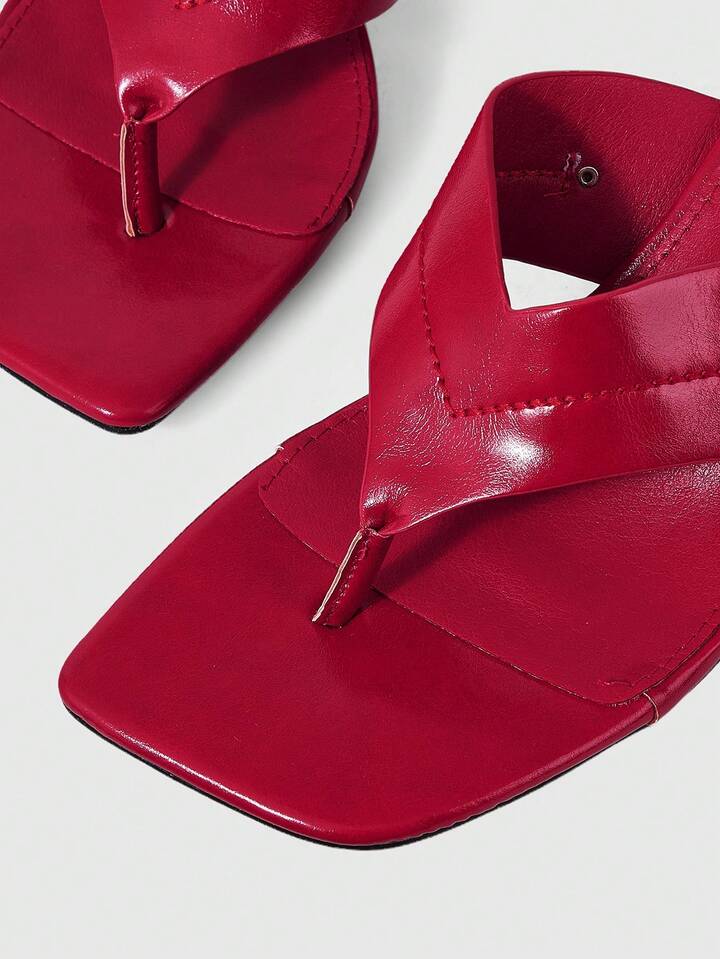 CM-SHS050088 Women Trendy Seoul Style Minimalist Square Head High Heel Sandals - Red