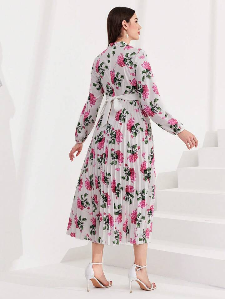 CM-DS657438 Women Elegant Seoul Style Floral Print Hollow Out Neckline A-Line Dress