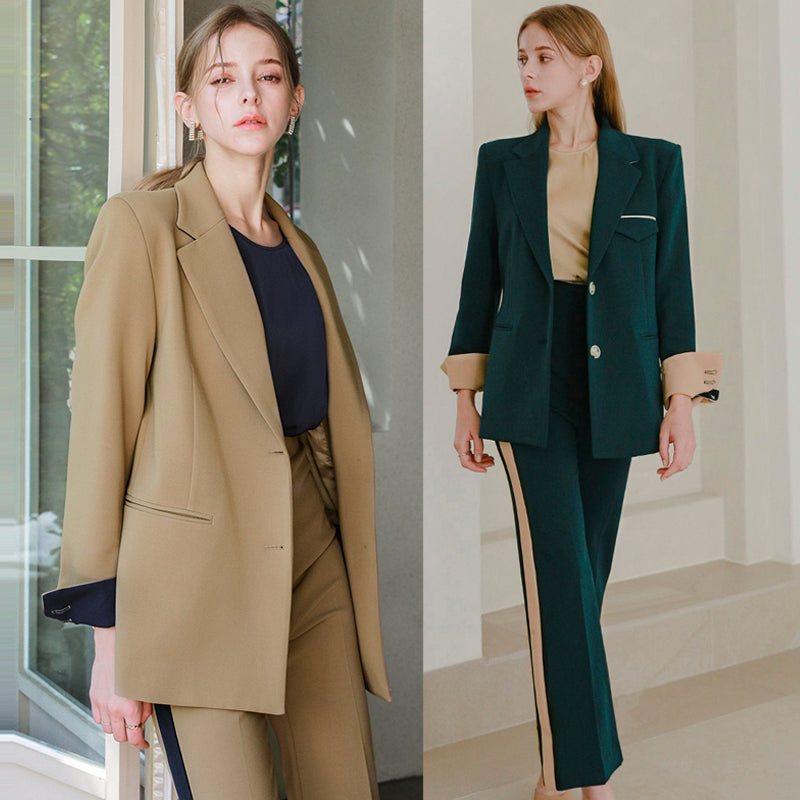 CM-SY081092 Women Elegant Seoul Style Lapel Neckline Double Breasted Long Sleeve Blazer With Suit Pants - Set (Available in 2 colors)