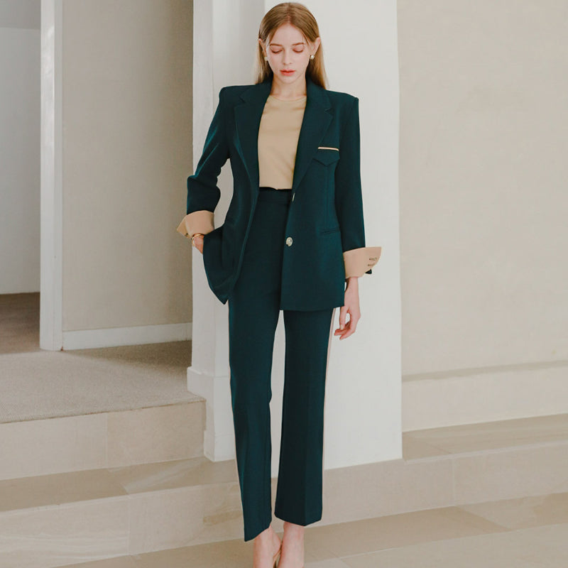 CM-SY081092 Women Elegant Seoul Style Lapel Neckline Double Breasted Long Sleeve Blazer With Suit Pants - Set (Available in 2 colors)