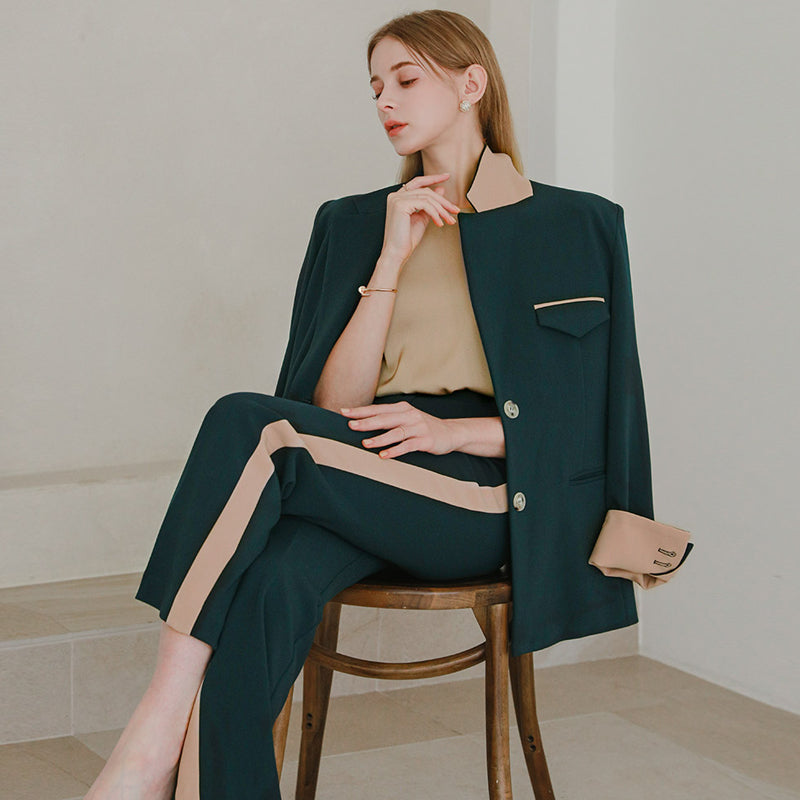 CM-SY081092 Women Elegant Seoul Style Lapel Neckline Double Breasted Long Sleeve Blazer With Suit Pants - Set (Available in 2 colors)