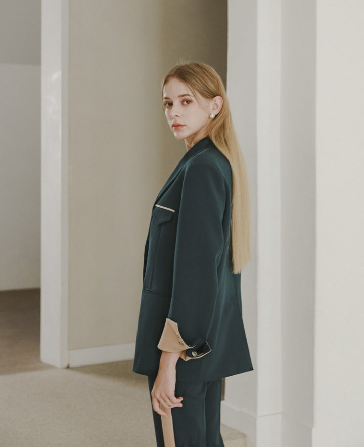 CM-SY081092 Women Elegant Seoul Style Lapel Neckline Double Breasted Long Sleeve Blazer With Suit Pants - Set (Available in 2 colors)