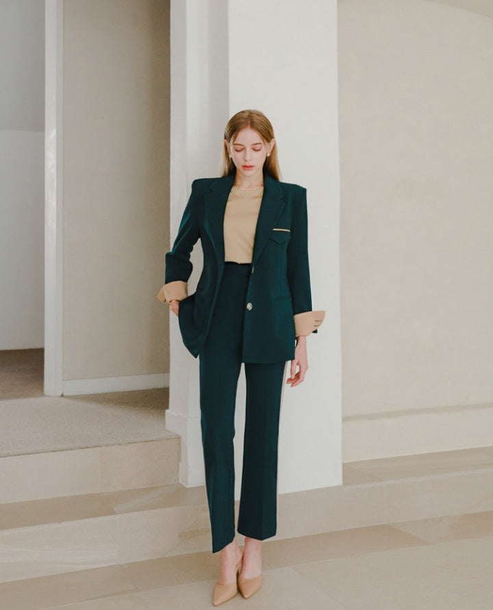 CM-SY081092 Women Elegant Seoul Style Lapel Neckline Double Breasted Long Sleeve Blazer With Suit Pants - Set (Available in 2 colors)