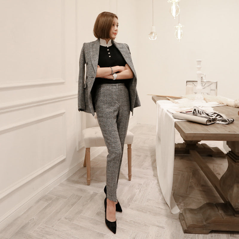 CM-SY091148 Women Elegant Seoul Style Single-Breasted Long Sleeve High Waist Business Suit