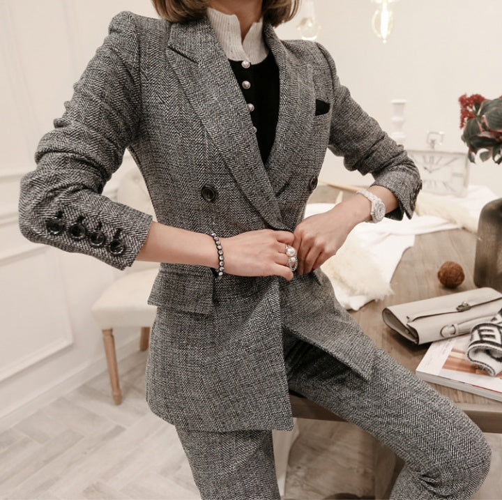 CM-SY091148 Women Elegant Seoul Style Single-Breasted Long Sleeve High Waist Business Suit