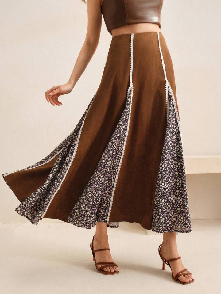 CM-BS727542 Women Elegant Seoul Style Geometric Pleated Flared Skirt - Khaki