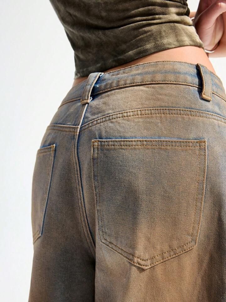 CM-BS727919 Women Casual Seoul Style Loose Flared Wide Leg 7/8 Denim Jeans