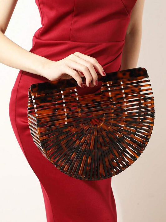 CM-BGS187173 Women Trendy Seoul Style Acrylic Clutch Handbag - Coffee Brown