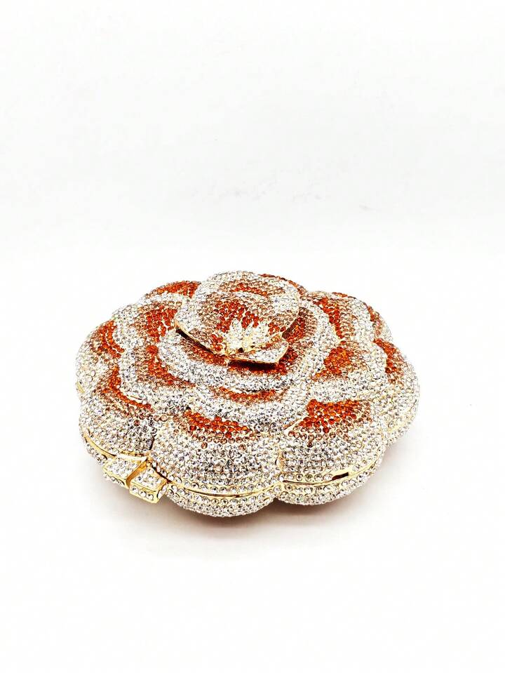CM-BGS056004 Women Elegant Seoul Style Floral Design Rhinestone Crystal Handmade Clutch Bag - Gold